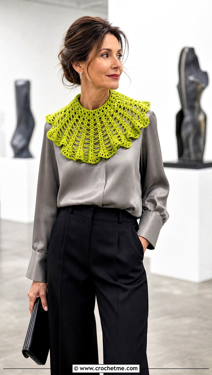 Mesh Lace Clown Crochet Ruffle Collar With Satin Blouse - 25 Clown Crochet Ruffle Collar outfit ideas