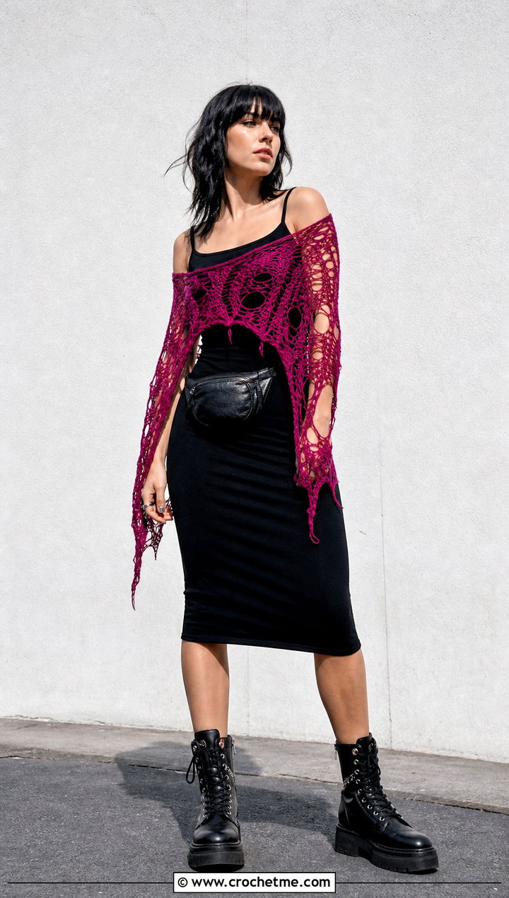 Mesh Lost Souls Shawl With Tank Dress And Combat Boots - 35 crochet lost souls shawl outfit ideas