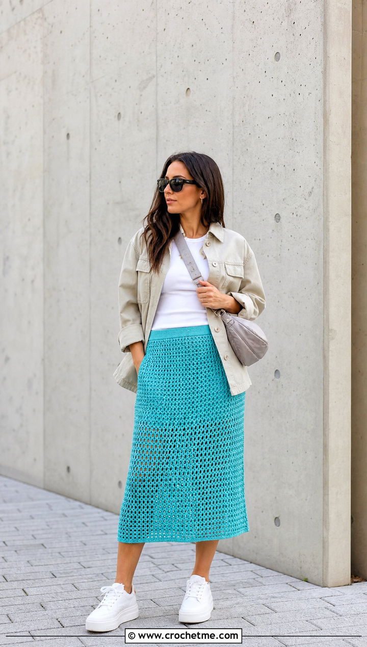 Mesh Midi Crochet Skirt With Longline Tank - 30 midi crochet skirt outfit ideas