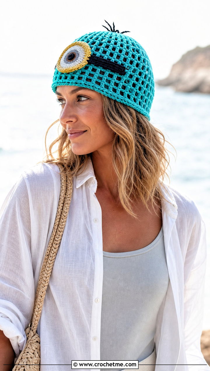 Mesh Minion Crochet Beanie With Linen Set - 25 minion crochet beanie outfit ideas