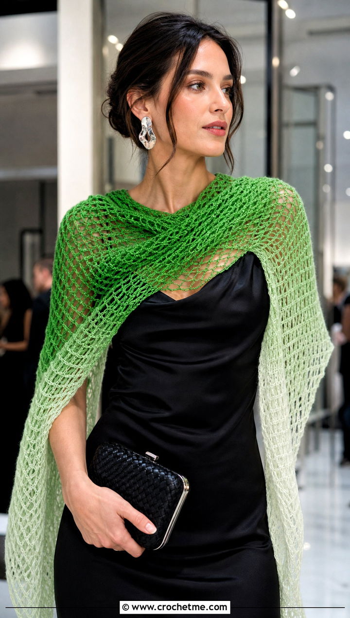 Mesh Ombre Crochet Scarf With Slip Dress - 25 Ombre Crochet Scarf outfit ideas