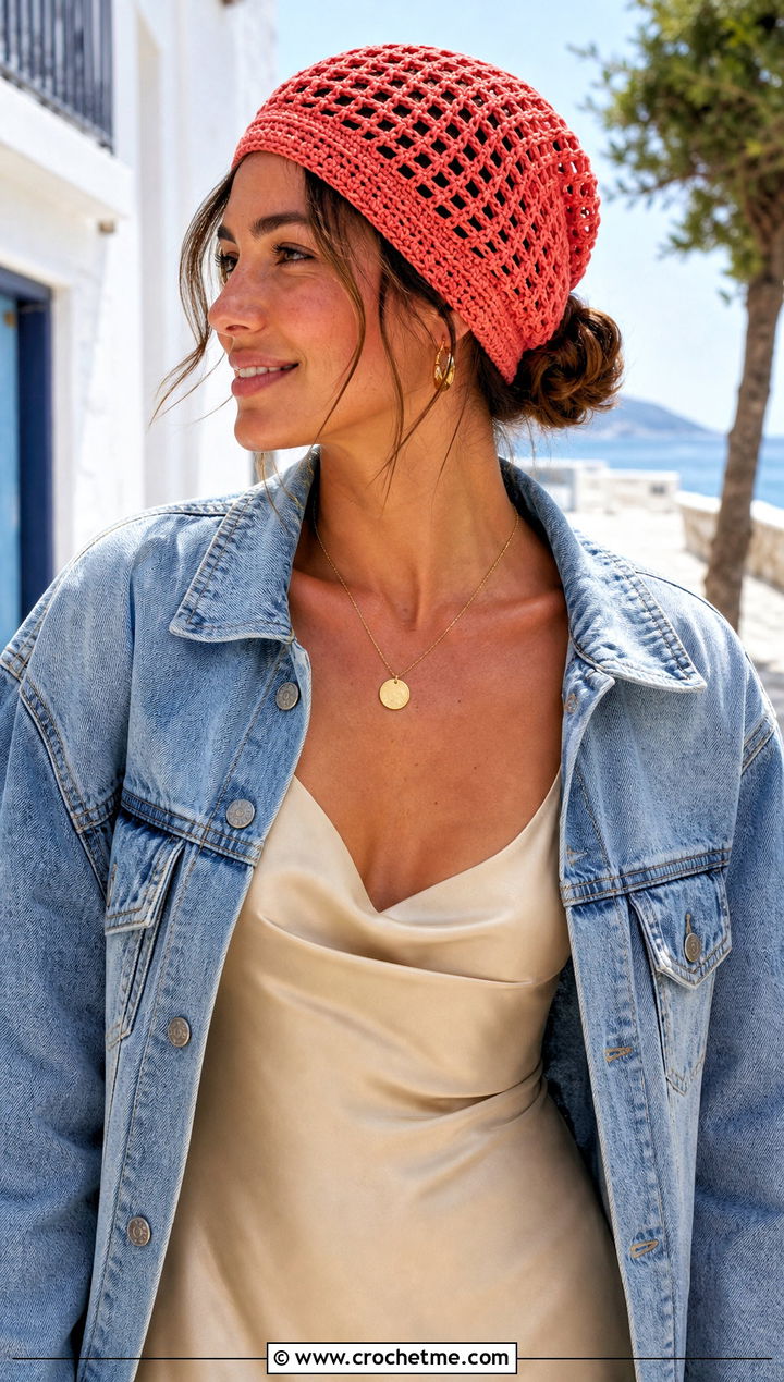 Mesh Slouch Crochet Beanie With Slip Dress - 30 slouch crochet beanie outfit ideas