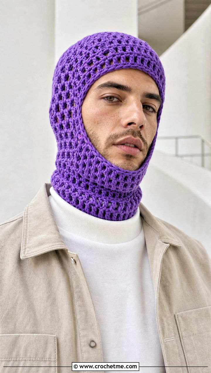 Mesh Stitch Crochet Balaclava With Minimalist Layers - 30 crochet balaclava for men outfit ideas