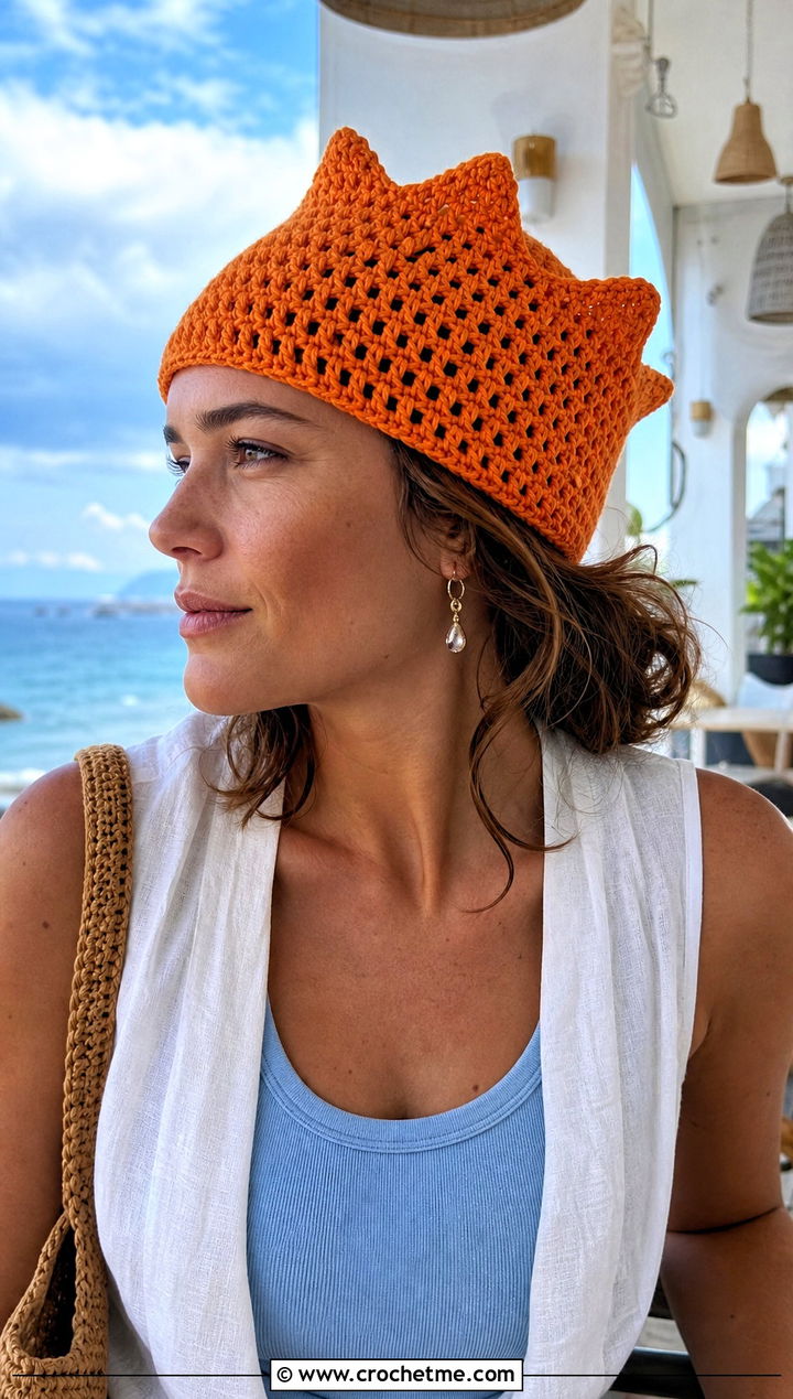 Mesh Stitch Crochet Jughead Beanie With Linen Set - 15 Crochet Jughead Beanie outfit ideas