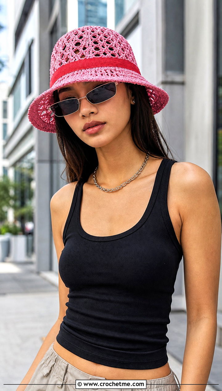Mesh Stitch Luffy Crochet Straw Hat With Tank And Parachute Pants - 25 luffy crochet straw hat outfit ideas