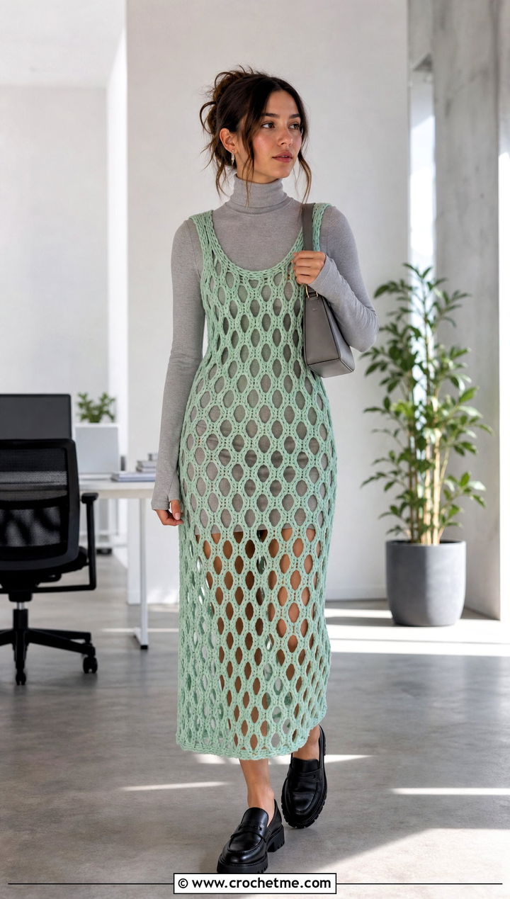 Mesh Taylor Crochet Dress Over A Turtleneck - 30 Taylor Crochet Dress outfit ideas