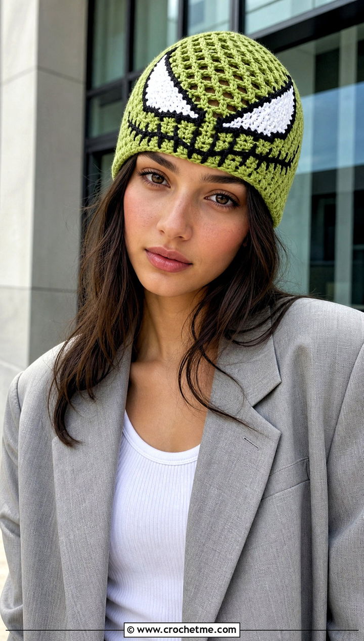 Mesh Venom Crochet Beanie With Oversized Blazer - 25 venom crochet beanie outfit ideas