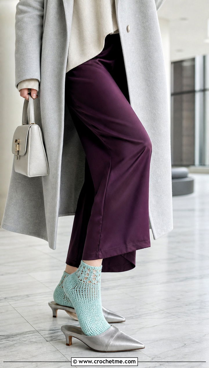 Mesh Wool Crochet Ankle Socks With Mules - 20 Wool Crochet Sock outfit ideas