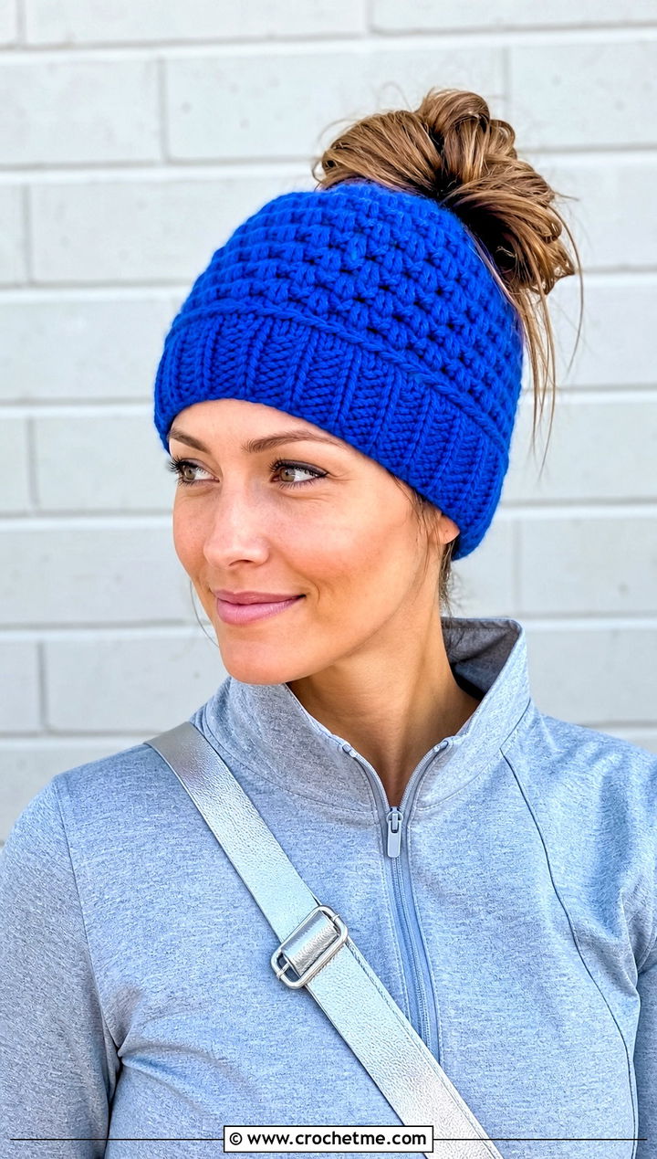 Messy Bun Alpine Stitch Hat With Athleisure - 15 Alpine Stitch Crochet Hat outfit ideas