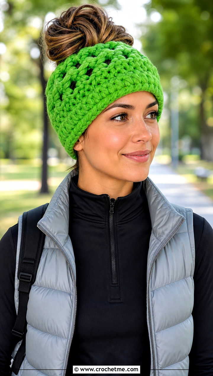 Messy Bun Braided Crochet Beanie With Athleisure - 15 Braided Crochet Beanie outfit ideas
