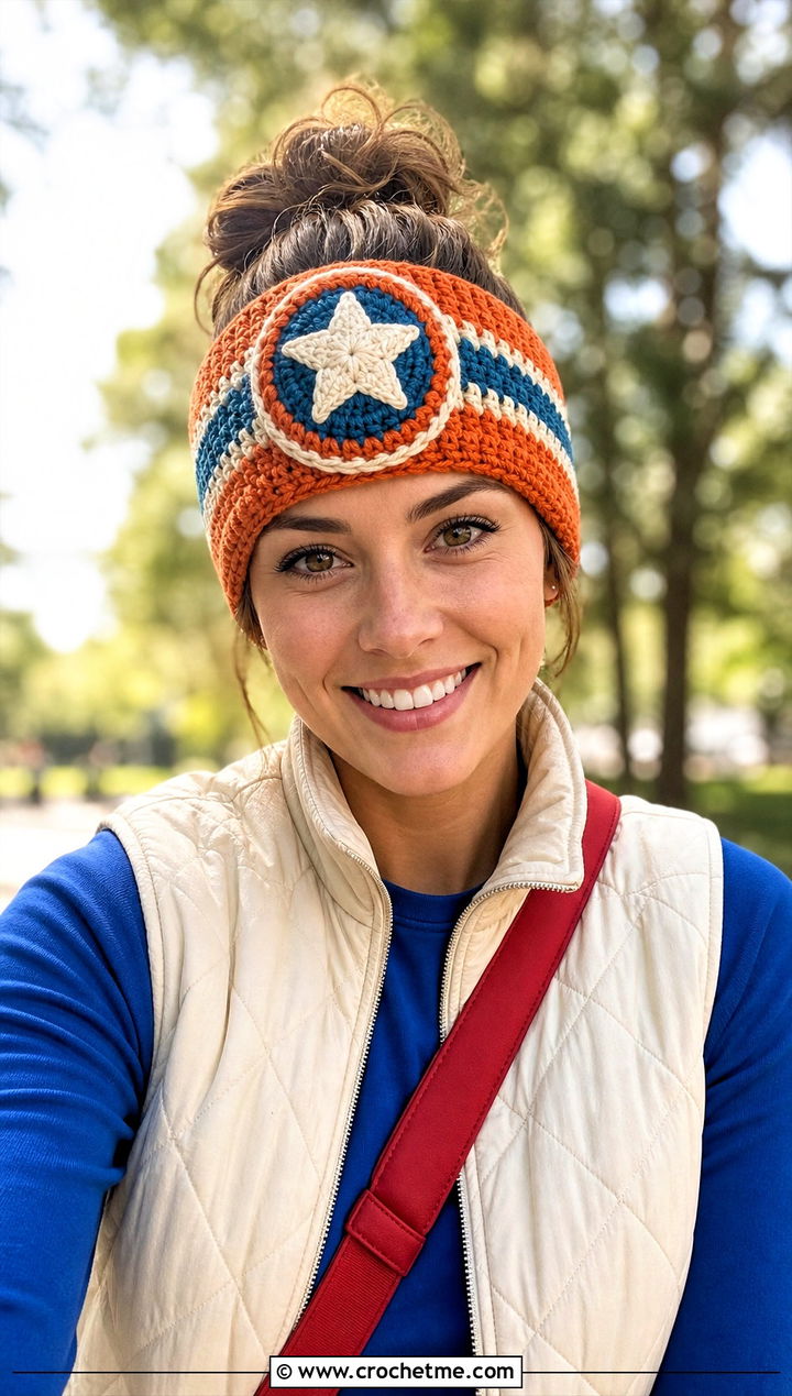 Messy Bun Captain America Crochet Beanie With Quilted Vest - 15 Captain America Crochet Beanie outfit ideas