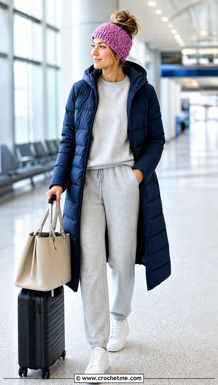 Messy Bun Crochet Beanie With Matching Sweatsuit - 35 cute crochet beanie outfit ideas