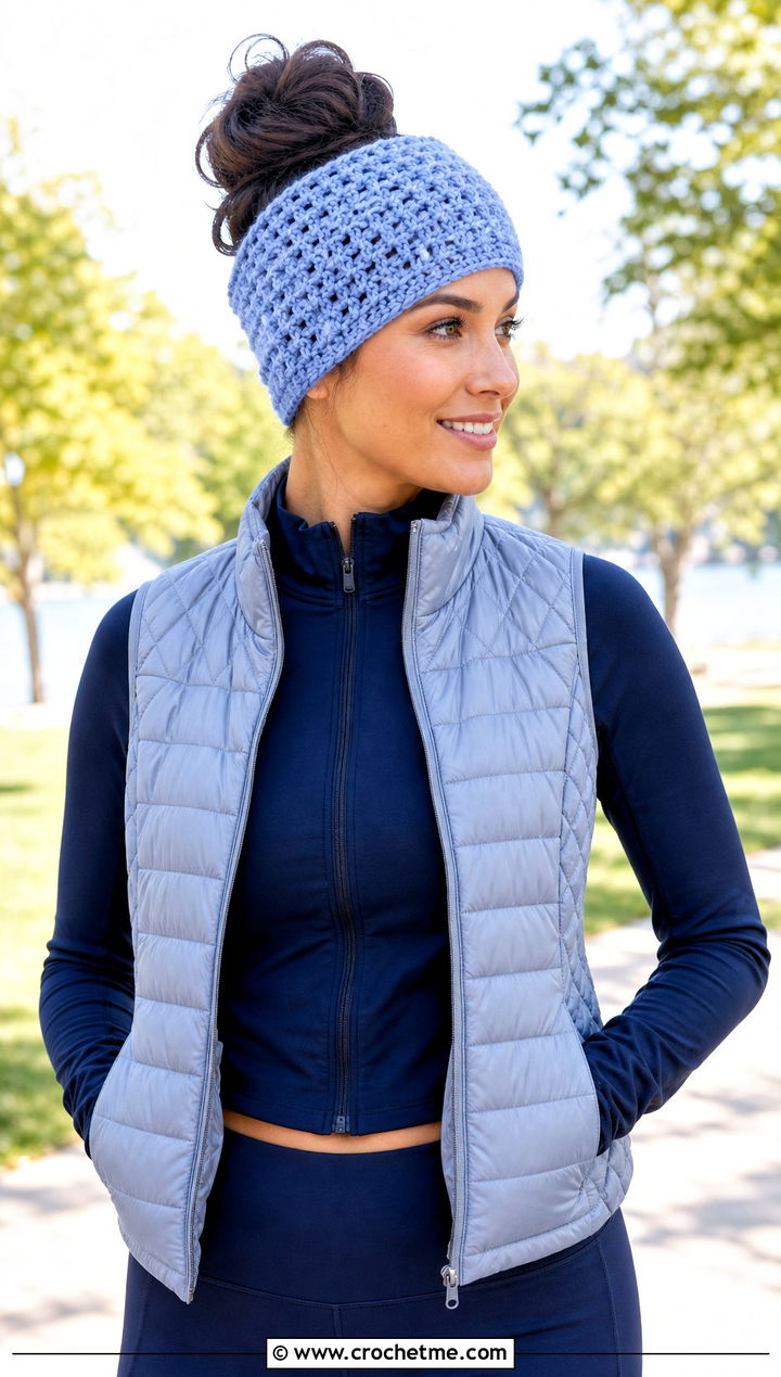 Messy Bun Crochet Hat With Leggings - 25 easy simple crochet hats for beginners outfit ideas