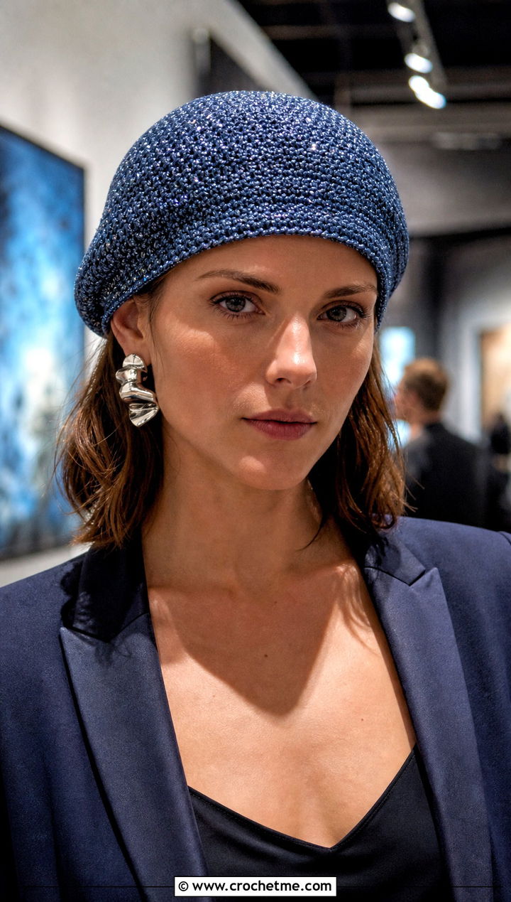 Metallic Fleck Bert Crochet Hat With Evening Suit - 15 Bert Crochet Hat outfit ideas