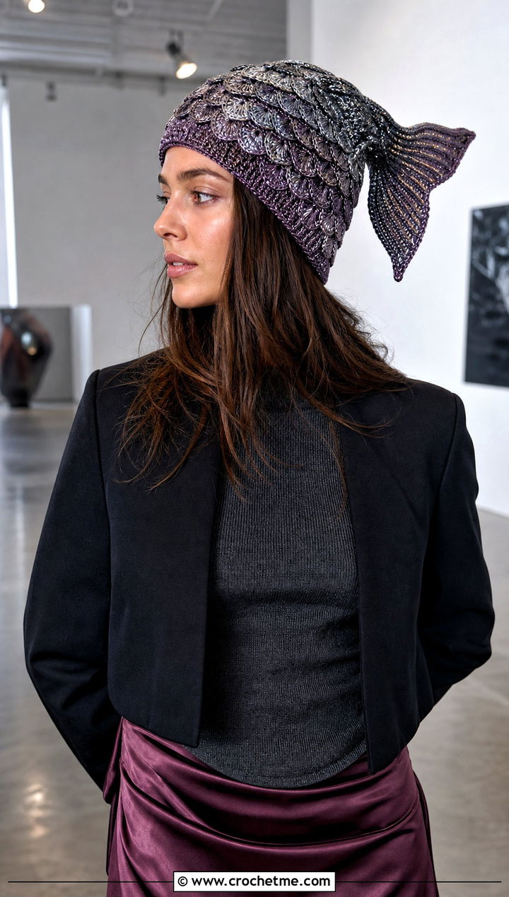Metallic Mermaid Tail Crochet Hat With Satin Skirt - 15 Mermaid Tail Crochet Hat outfit ideas