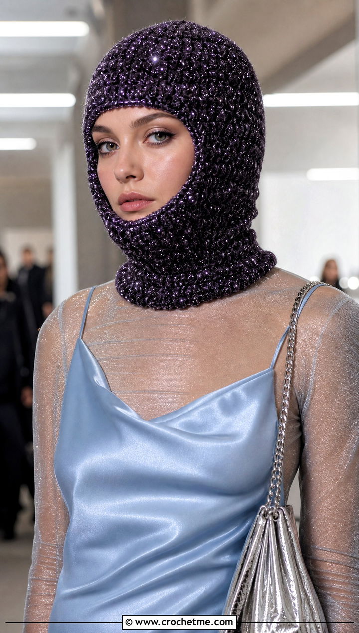 Metallic Thread Crochet Astronaut Helmet With Satin Dress - 15 Crochet Astronaut Hat outfit ideas