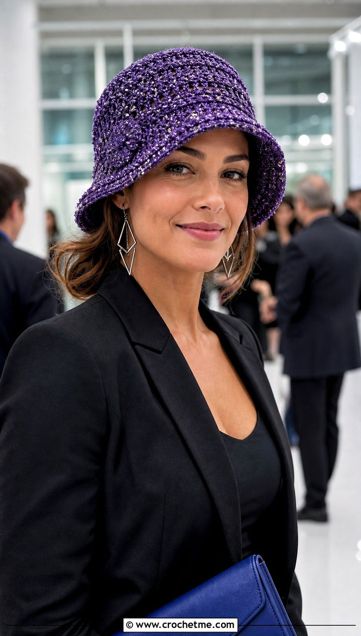Metallic Thread Crochet Flapper Hat With Black Outfit - 30 crochet flapper hat outfit ideas