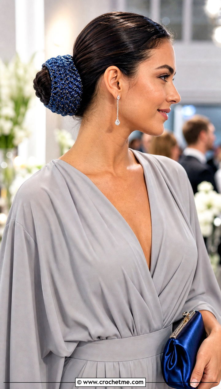 Metallic Thread Crochet Hair Wrap With Wedding Guest Jumpsuit - 30 crochet hair wraps outfit ideas