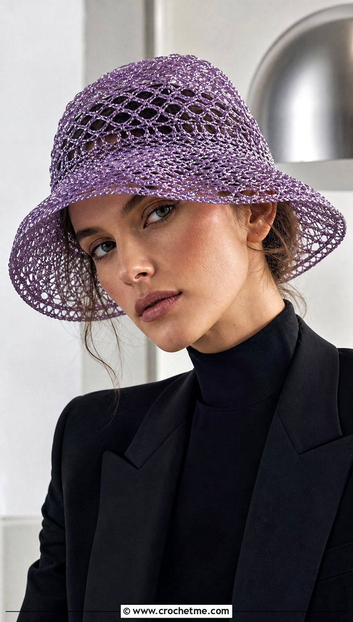 Metallic Thread Net Hat With Black Separates - 25 crochet net hat outfit ideas