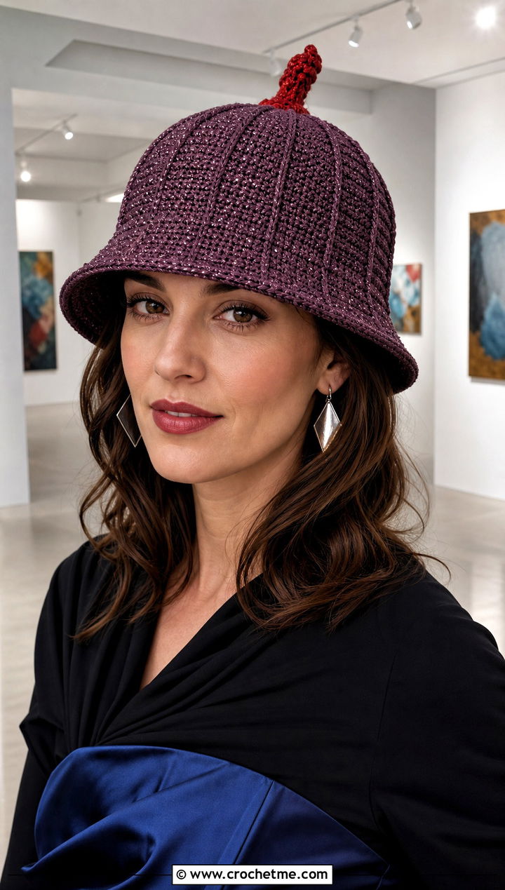 Metallic Thread Pumpkin Bucket Hat With Evening Separates - 30 crochet pumpkin bucket hat outfit ideas