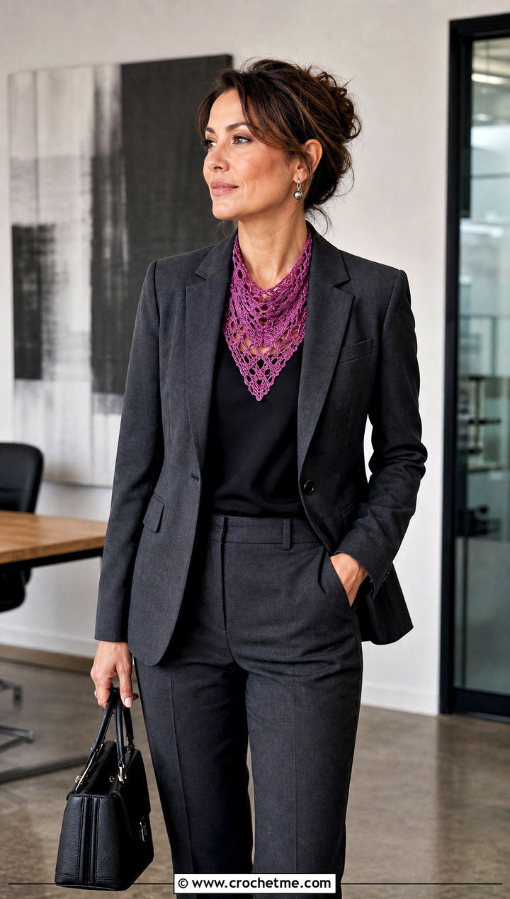 Metallic Virus Shawl With Pantsuit - 35 crochet virus shawl outfit ideas