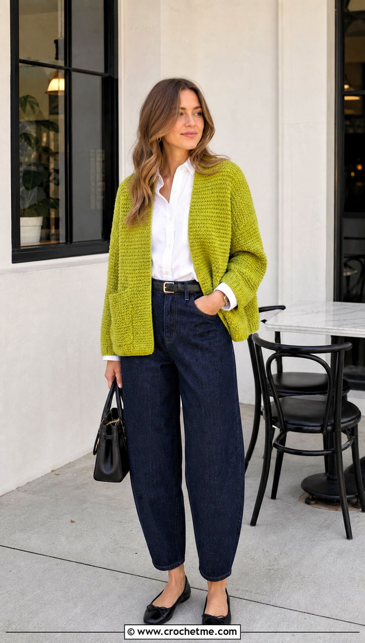 Midnight Waffle Crochet Cardigan With Barrel Jeans - 15 midnight waffle crochet cardigan outfit ideas