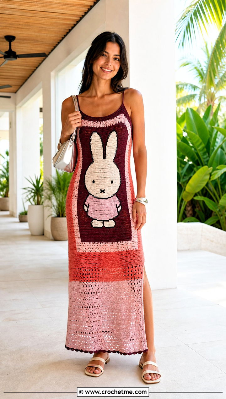 Miffy Color Block Crochet Maxi Dress With Minimal Sandals - 25 Miffy Crochet Dress outfit ideas