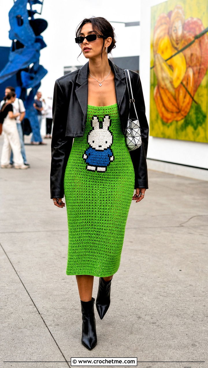 Miffy Crochet Bodycon Midi Dress With Leather Blazer - 25 Miffy Crochet Dress outfit ideas
