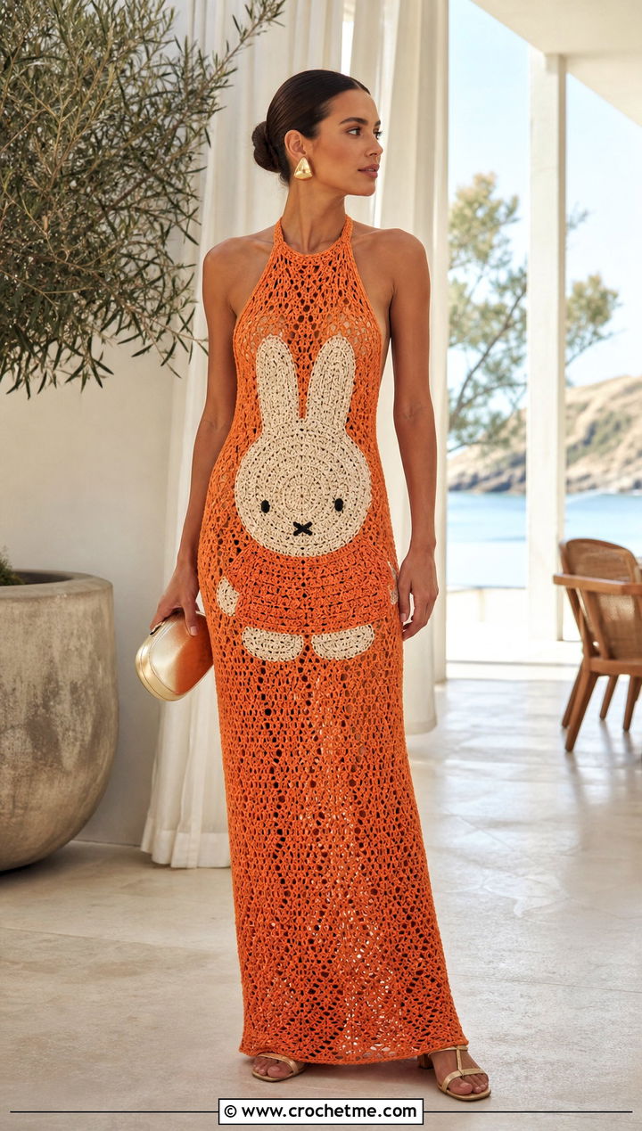 Miffy Crochet Halter Maxi Dress With Flat Sandals - 25 Miffy Crochet Dress outfit ideas