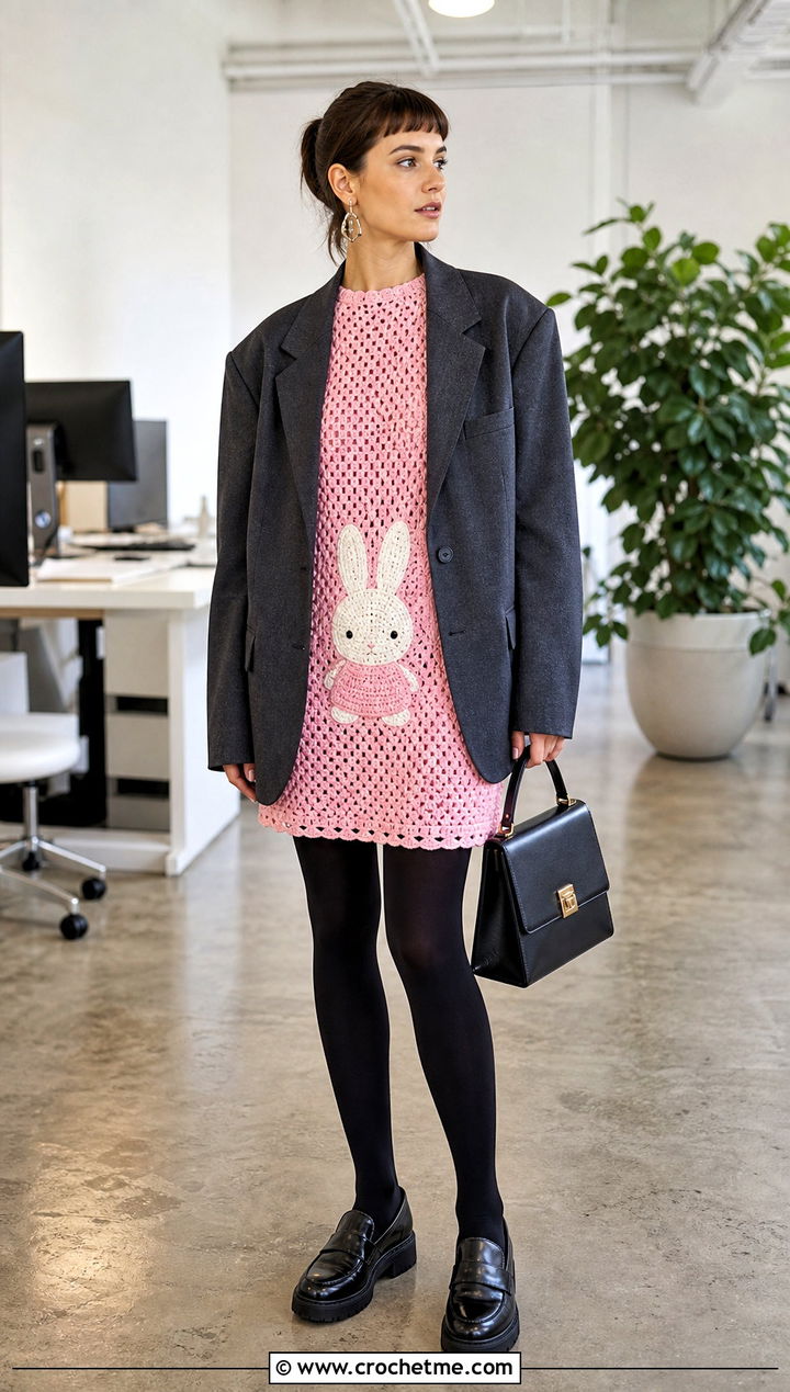Miffy Crochet Shift Dress With Blazer And Loafers - 25 Miffy Crochet Dress outfit ideas