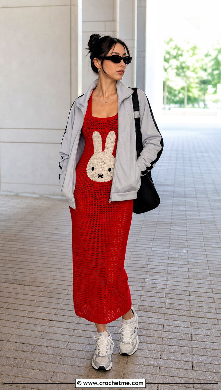 Miffy Crochet Tank Midi Dress With Track Jacket - 25 Miffy Crochet Dress outfit ideas