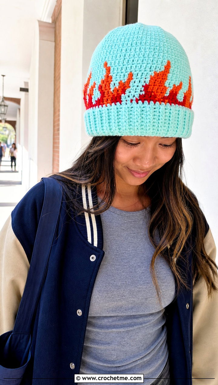 Minato Flame Beanie With Varsity Jacket - 25 naruto crochet hat outfit ideas