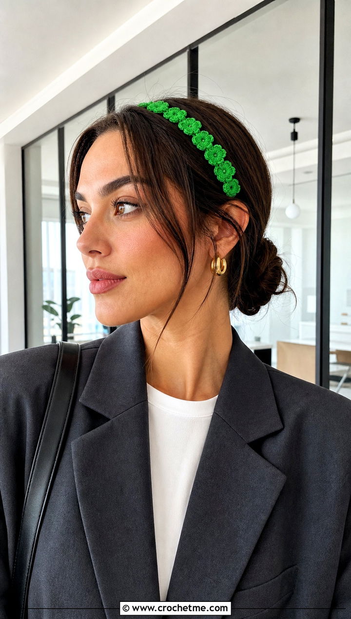 Mini Blossom Crochet Flower Crown Headband With Blazer - 25 crochet flower crown headband outfit ideas
