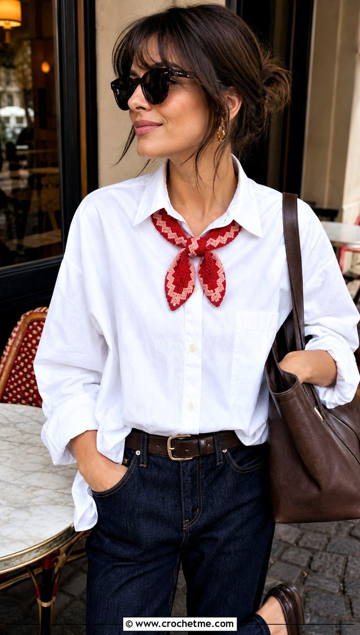 Mini Charlie Brown Neckerchief With White Shirt - 15 Crochet Charlie Brown Scarf outfit ideas