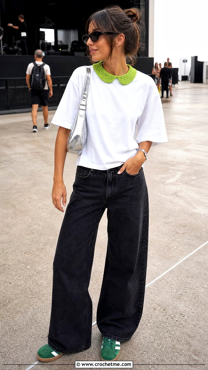 Mini Crochet Collar With Boxy T Shirt - 35 crochet collars outfit ideas