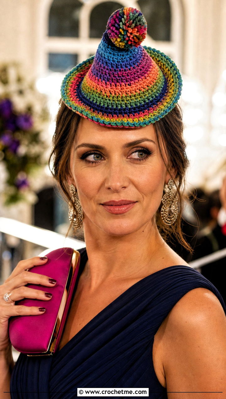 Mini Crochet Fascinator Hat With Evening Maxi Dress - 25 Birthday Crochet Hat outfit ideas