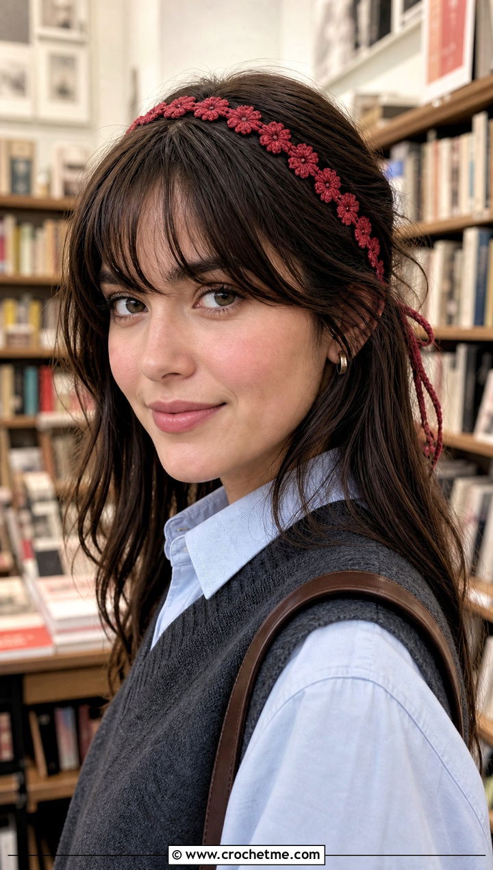 Mini Flower Tie Back Crochet Headband With Sweater Vest - 15 crochet headband with flower decoration outfit ideas