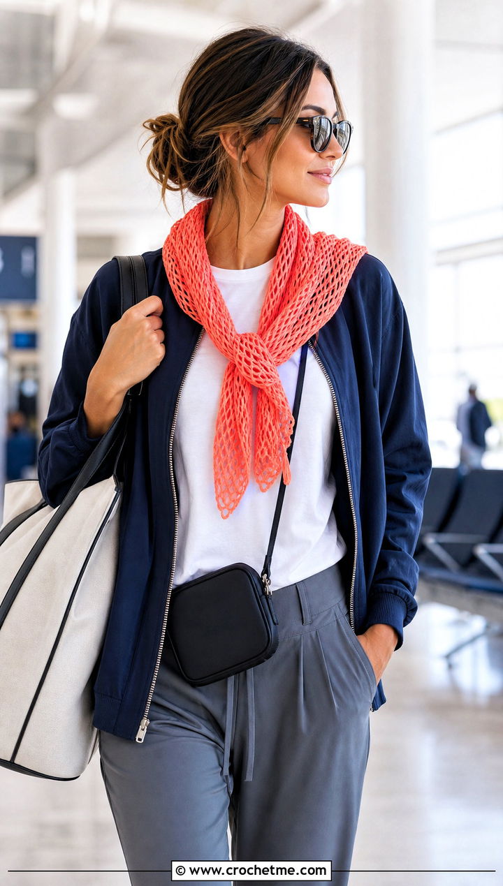 Mini Mesh Triangle Shawl With Airport Outfit - 30 Crochet Mesh Triangle Shawl outfit ideas