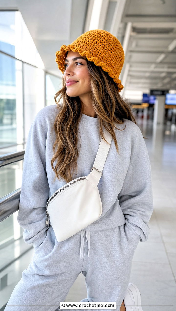Mini Ruffle Crochet Bucket Hat With Matching Sweat Set - 25 ruffled crochet bucket hat outfit ideas