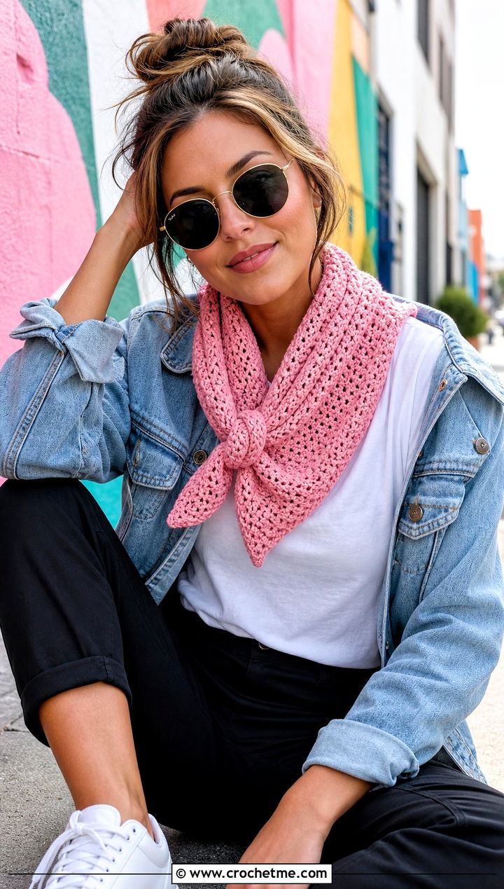 Mini Triangle Moss Stitch Shawl With A Denim Jacket - 25 Crochet Moss Stitch Shawl outfit ideas
