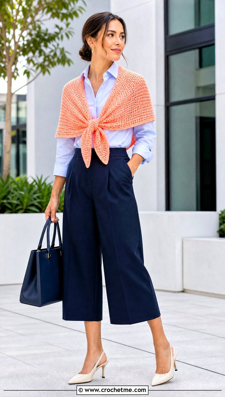 Mini Tunisian Crochet Shawlette With Culottes - 35 tunisian crochet shawl outfit ideas
