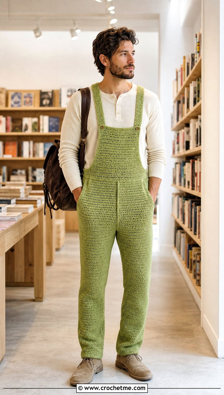 Minimal Crochet Suspender Overalls With Henley Shirt - 15 crochet overalls men outfit ideas