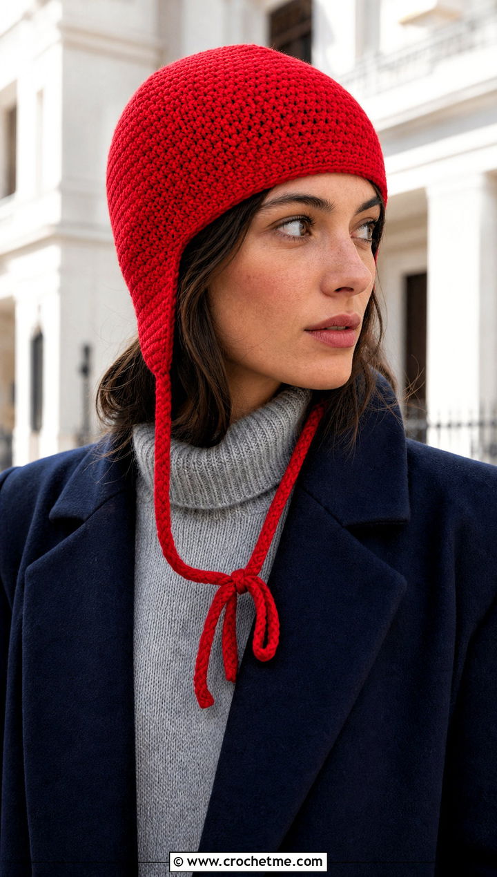 Minimalist Crochet Flap Beanie With Cashmere Sweater - 30 crochet flap hat outfit ideas