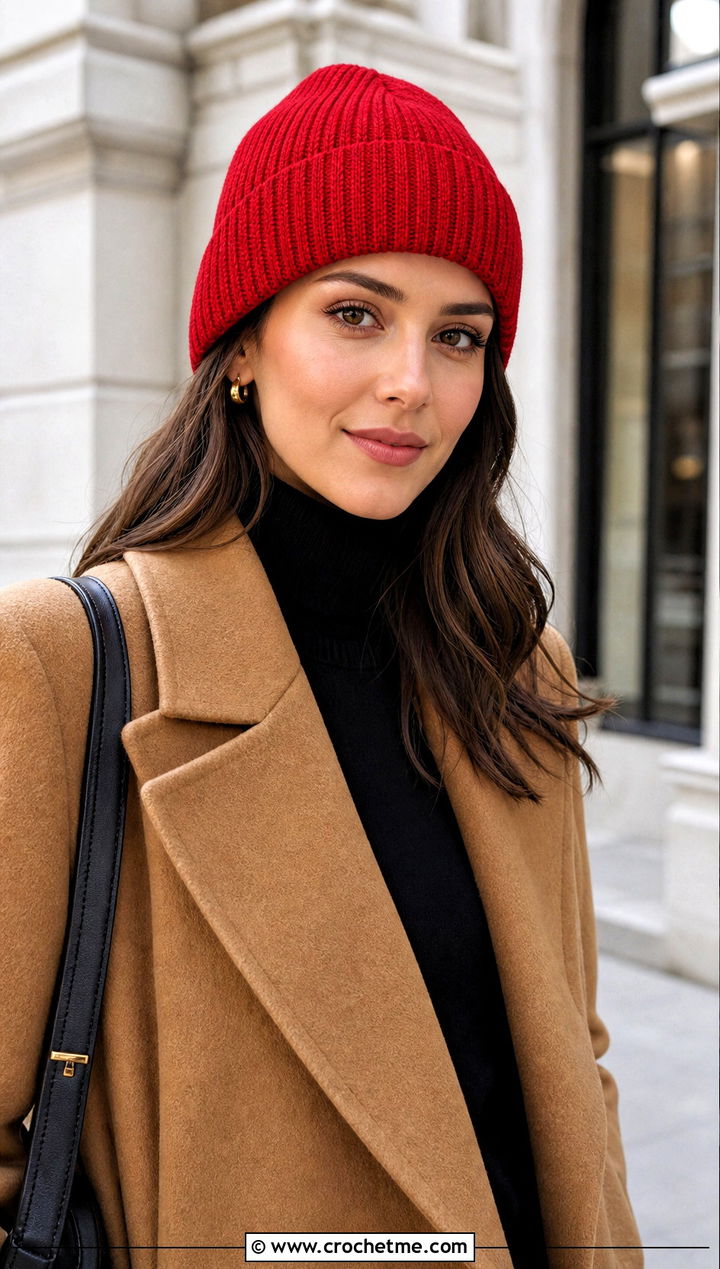 Minimalist Highland Crochet Beanie With Wool Coat - 15 highland crochet beanie outfit ideas