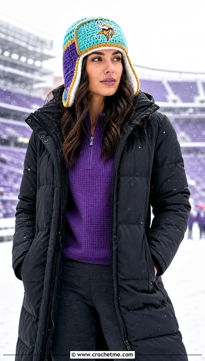 Minnesota Vikings Crochet Trapper Hat With Long Parka And Thermals - 25 crochet minnesota vikings hat outfit ideas
