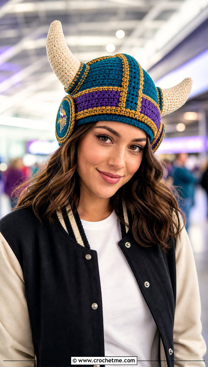 Minnesota Vikings Horned Helmet Hat With Varsity Jacket And Cargo Pants - 25 crochet minnesota vikings hat outfit ideas