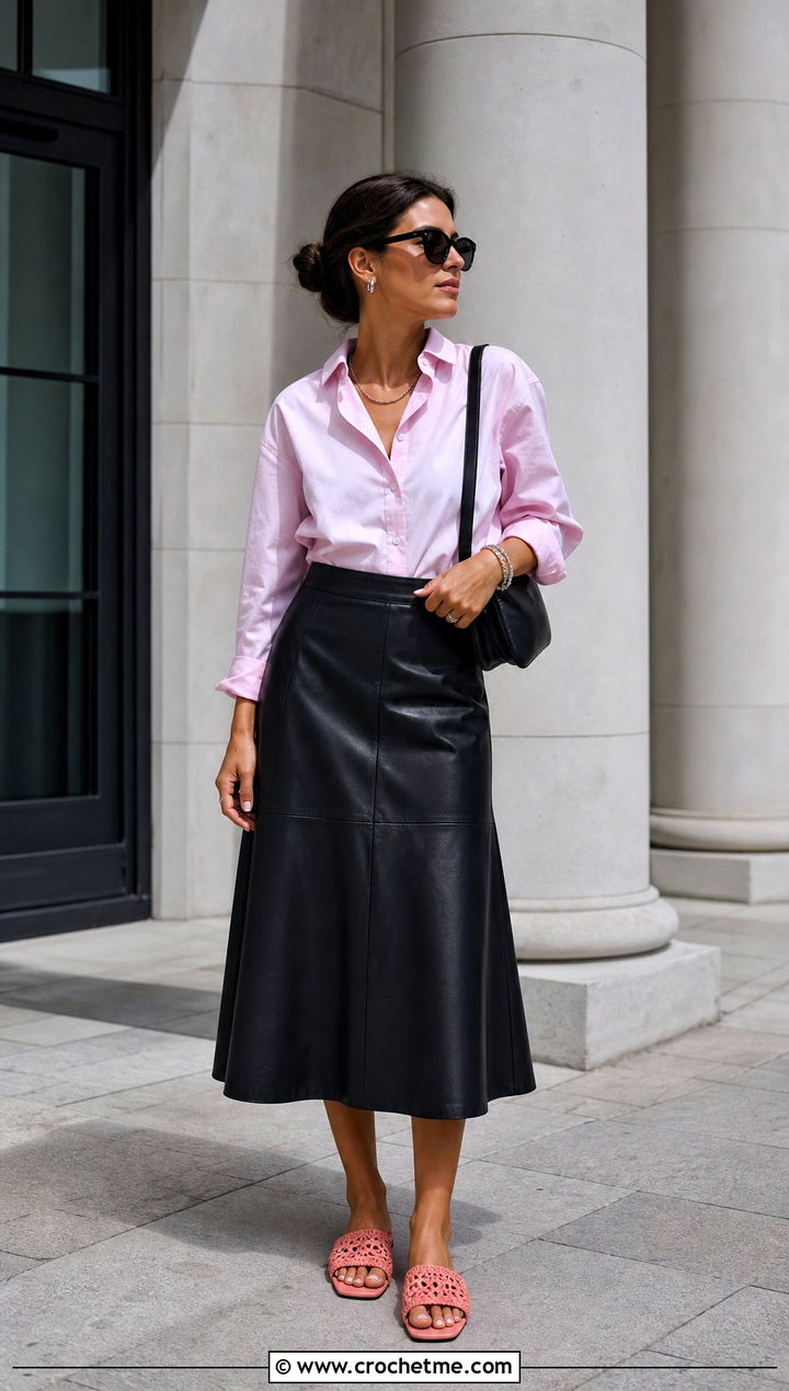 Miu Miu Crochet Slide Sandals With A Leather Skirt - 15 Miu Miu Crochet Sandals outfit ideas