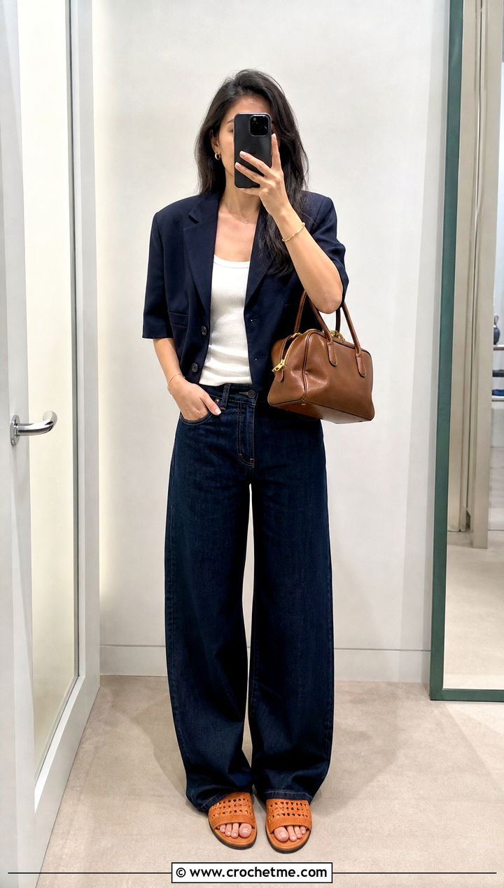 Miu Miu Crochet Slide Sandals With Wide Leg Jeans - 15 Miu Miu Crochet Sandals outfit ideas