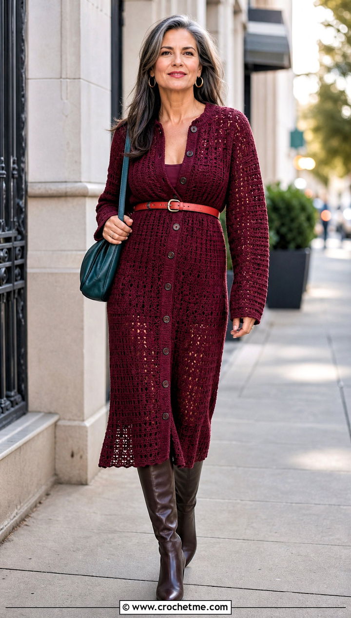 Moana Crochet Cardigan Dress With Tall Boots - 35 crochet moana outfit ideas