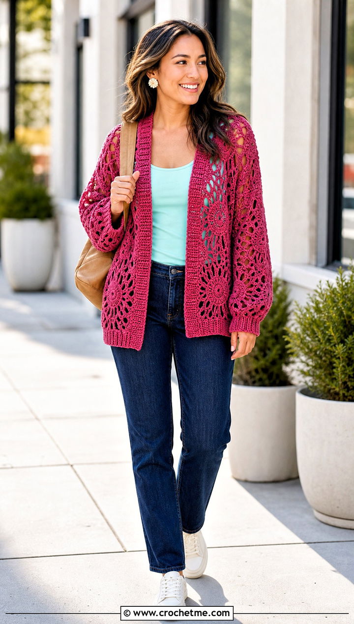 Moana Crochet Cardigan With Tank And Jeans - 35 crochet moana outfit ideas